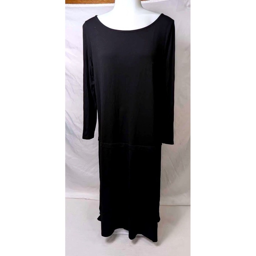 Eileen Fisher ~ Maxi Dress ~ Black/Long Sleeve/Solid Viscose/Dropped Waist~Small